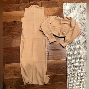 pretty garden camel knit sleeveless dress w/ bolero - xl